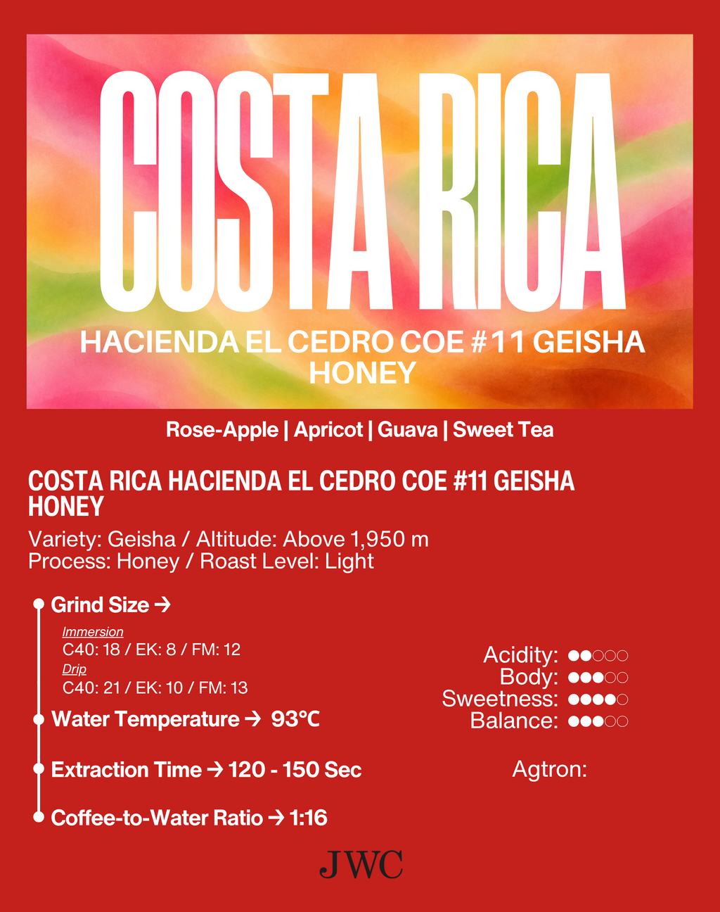 Costa Rica Hacienda El Cedro COE #11 Geisha Honey