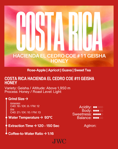 Costa Rica Hacienda El Cedro COE #11 Geisha Honey