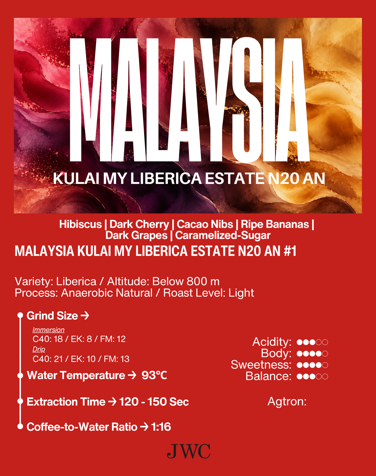 Malaysia Kulai My Liberica Estate Lot 2 N20-G1 Anaerobic Natural