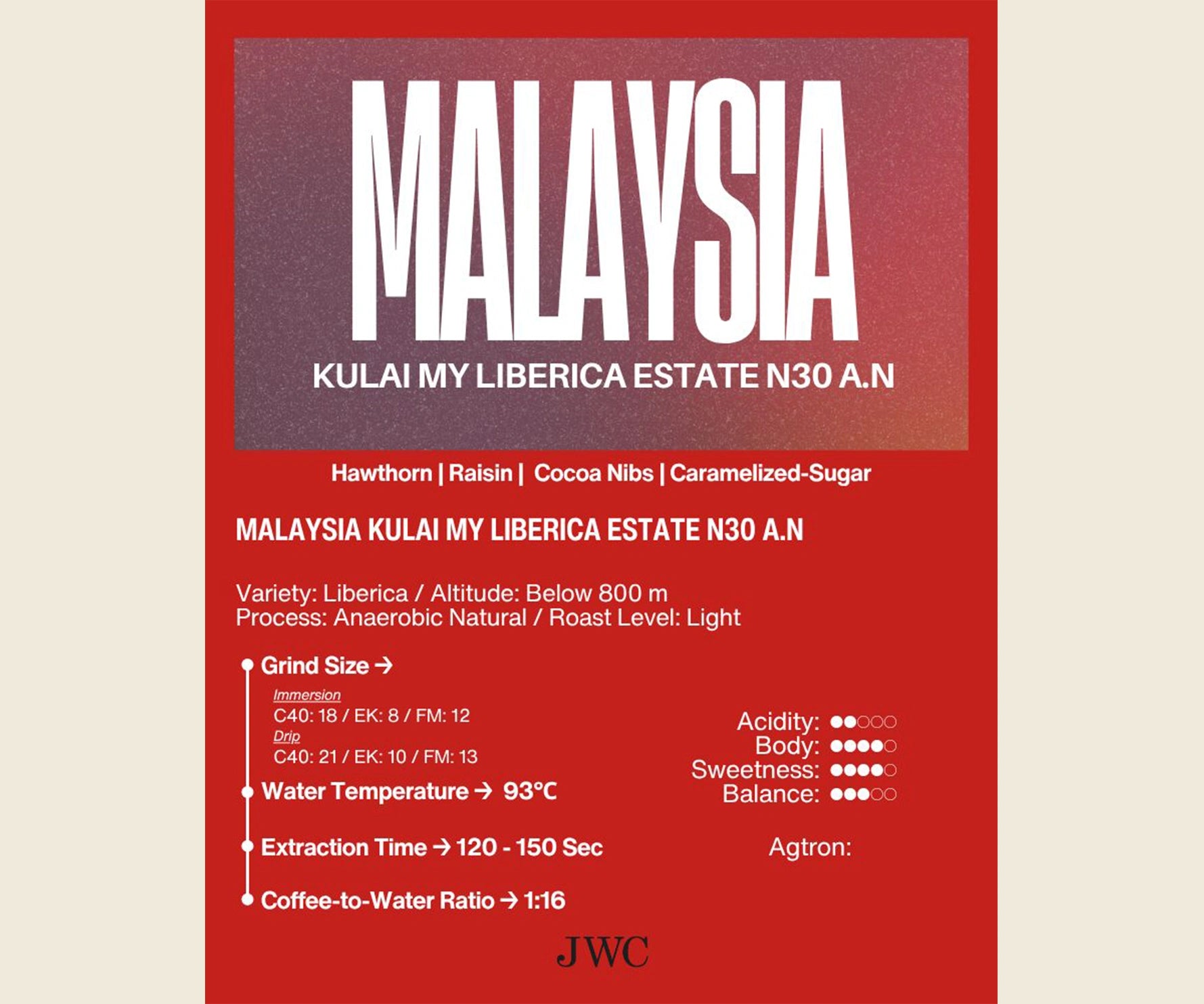 Malaysia Kulai My Liberica Estate N30 AN #1