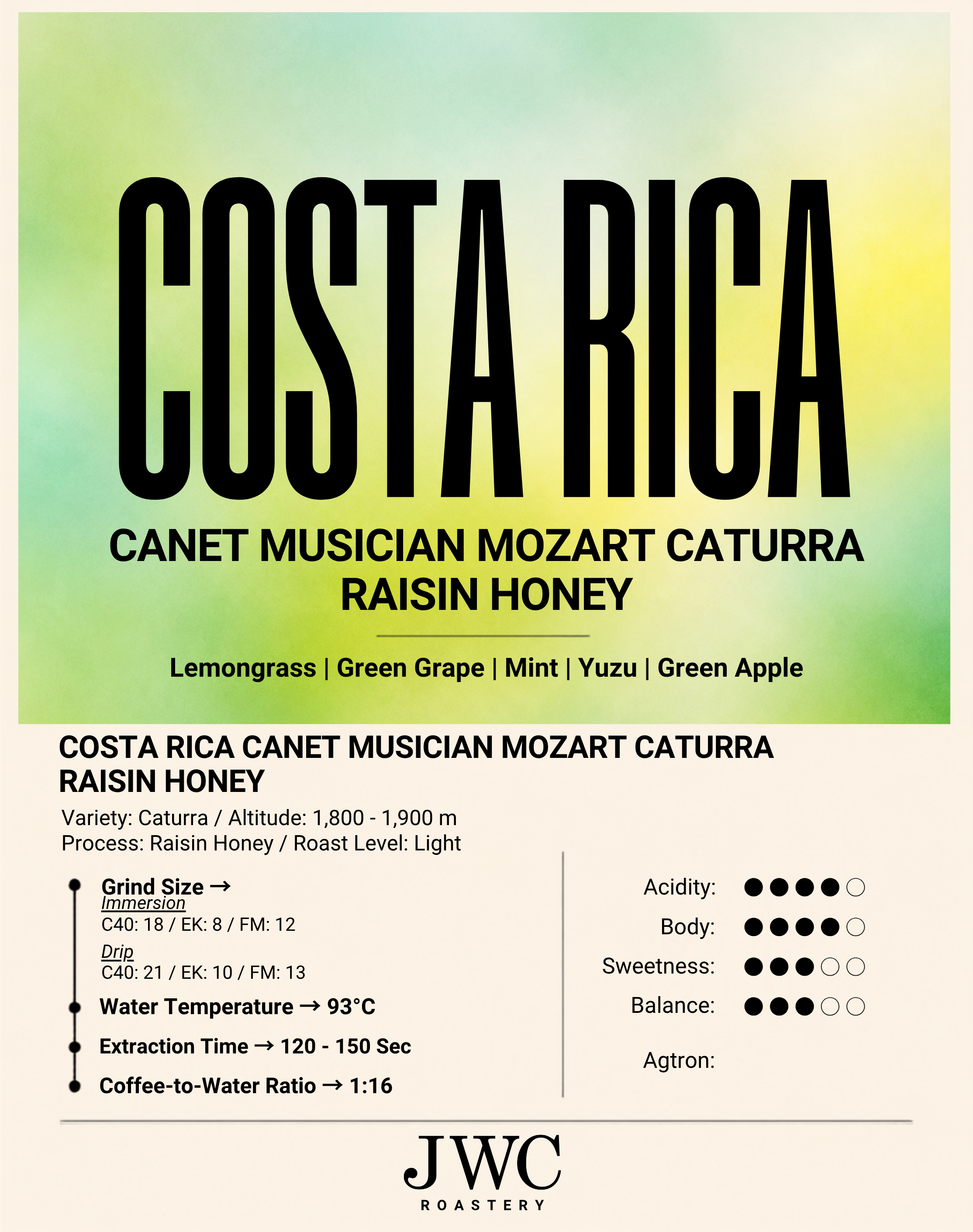 Costa Rica Canet Musician Mozart Caturra Raisin Honey